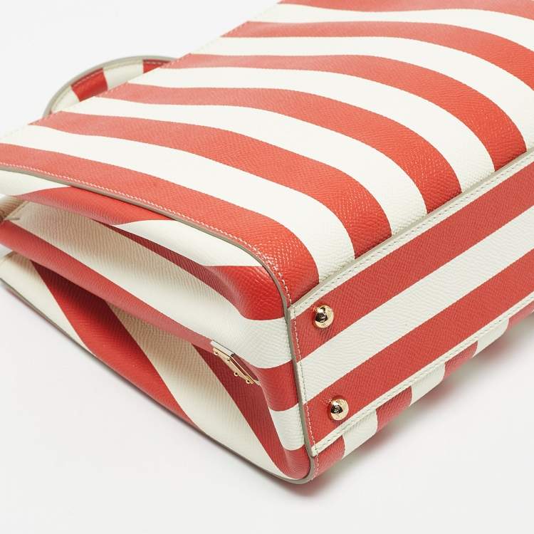 Pre Owned Dolce & Gabbana Red/White Leather Medium Miss Sicily Top Handle Bag