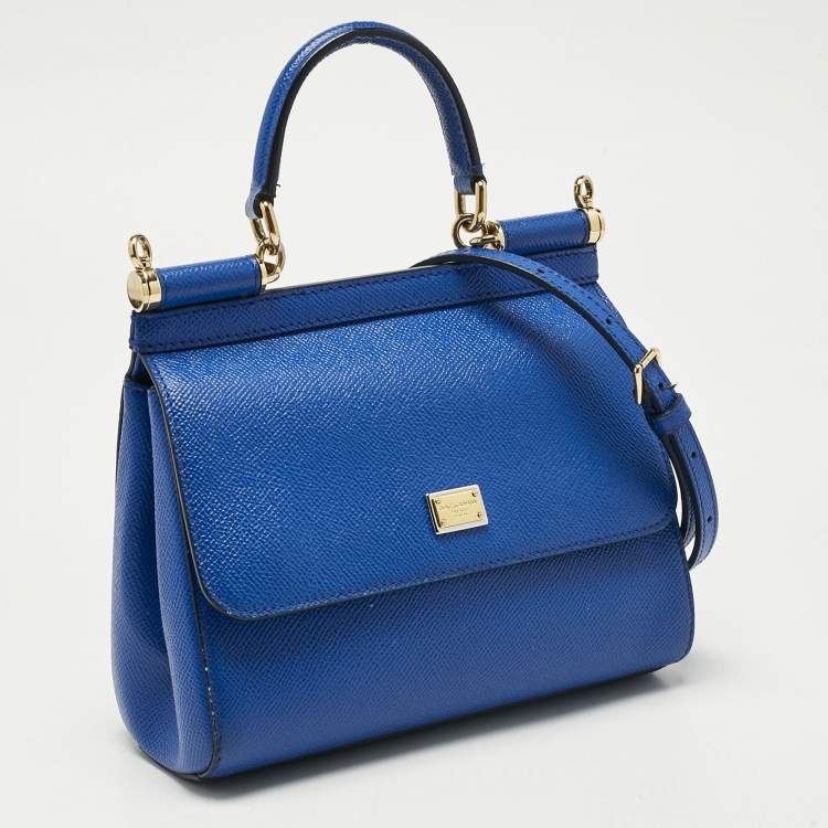 Pre Owned Dolce & Gabbana Blue Leather Small Miss Sicily Top Handle Bag