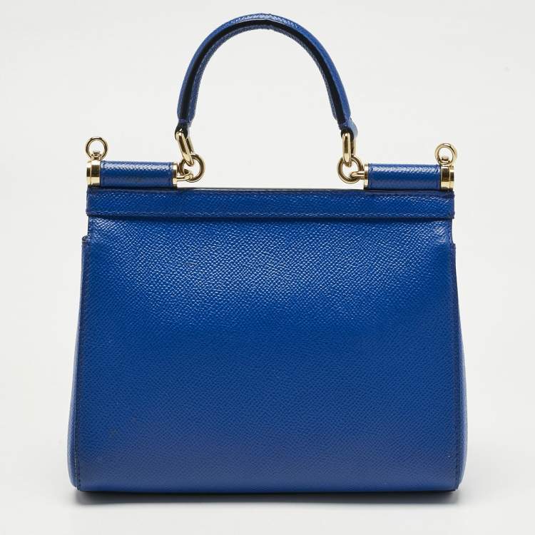 Pre Owned Dolce & Gabbana Blue Leather Small Miss Sicily Top Handle Bag