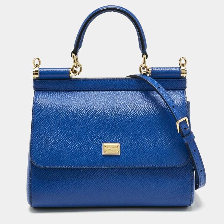 Pre Owned Dolce & Gabbana Blue Leather Small Miss Sicily Top Handle Bag