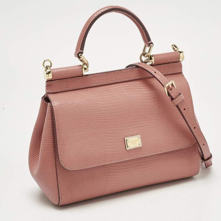 مملوكة مسبقًا Dolce & Gabbana Orange Lizard Embossed Leather Small Miss Sicily Bag