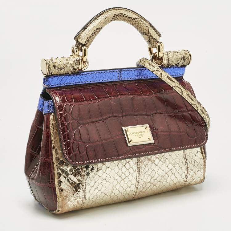 Pre Owned Dolce & Gabbana Multicolor Crocodile and Python Small Miss Sicily Top Handle Bag