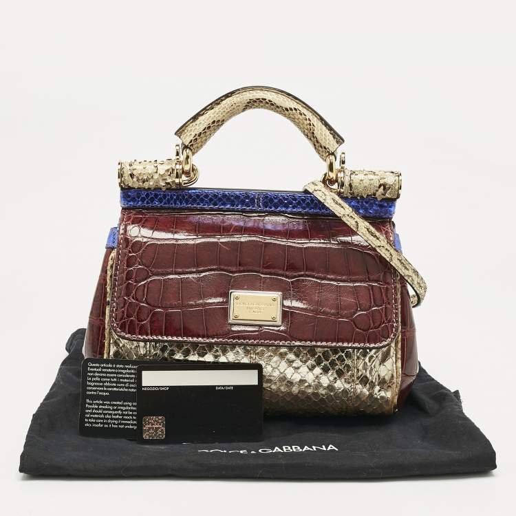 Pre Owned Dolce & Gabbana Multicolor Crocodile and Python Small Miss Sicily Top Handle Bag