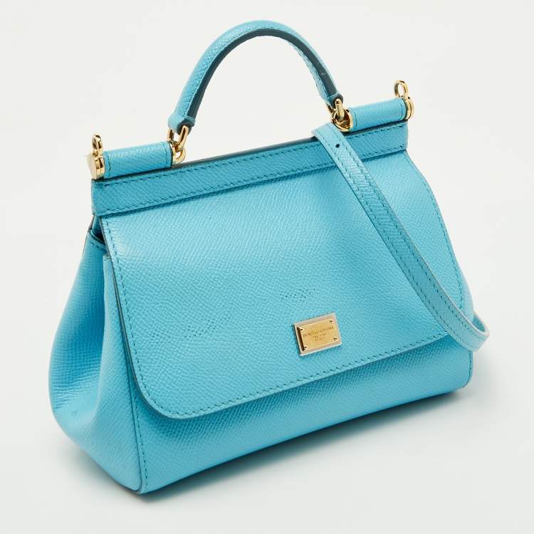 Pre Owned Dolce & Gabbana Blue Leather Mini Miss Sicily Top Handle Bag