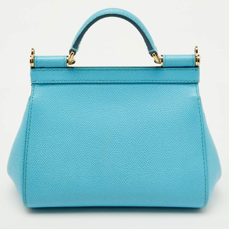 Pre Owned Dolce & Gabbana Blue Leather Mini Miss Sicily Top Handle Bag