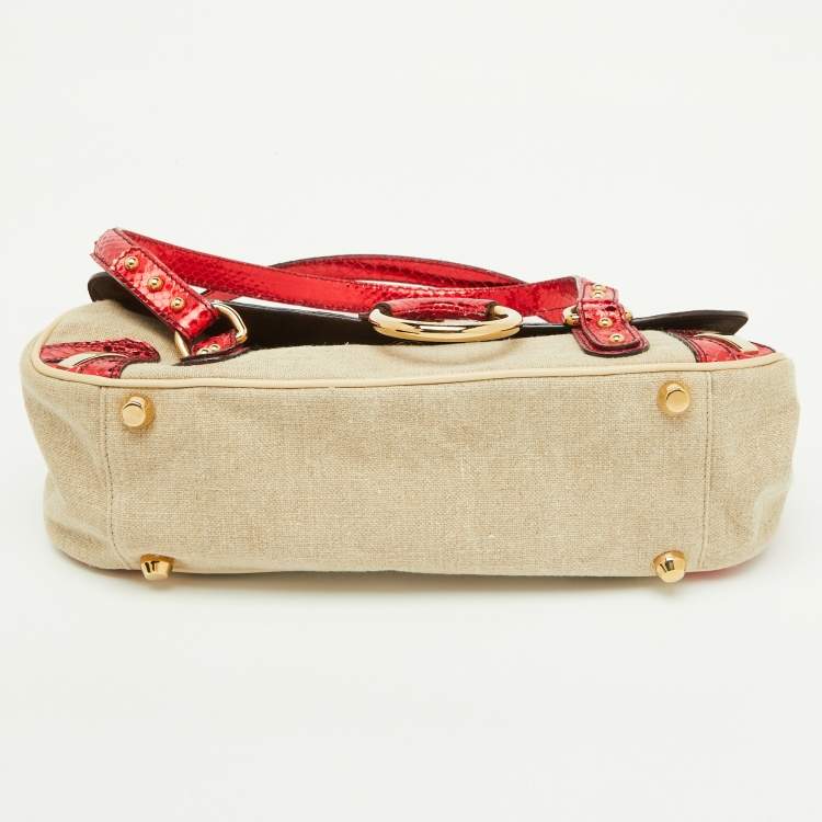 Pre Owned Dolce & Gabbana Multicolor Canvas and Python Trimmed Flap Shoulder Bag