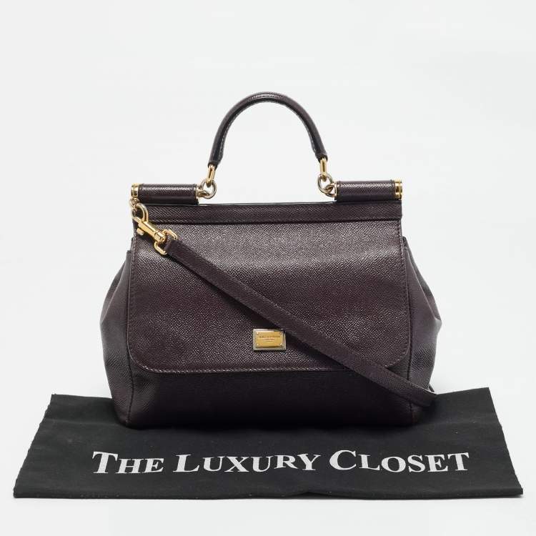 Pre Owned Dolce & Gabbana Purple Leather Medium Miss Sicily Top Handle Bag