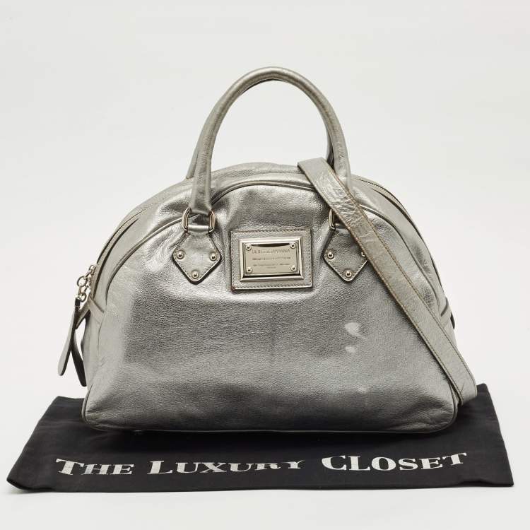 Pre Owned Dolce & Gabbana Metallic Grey Leather Miss Biz Satchel