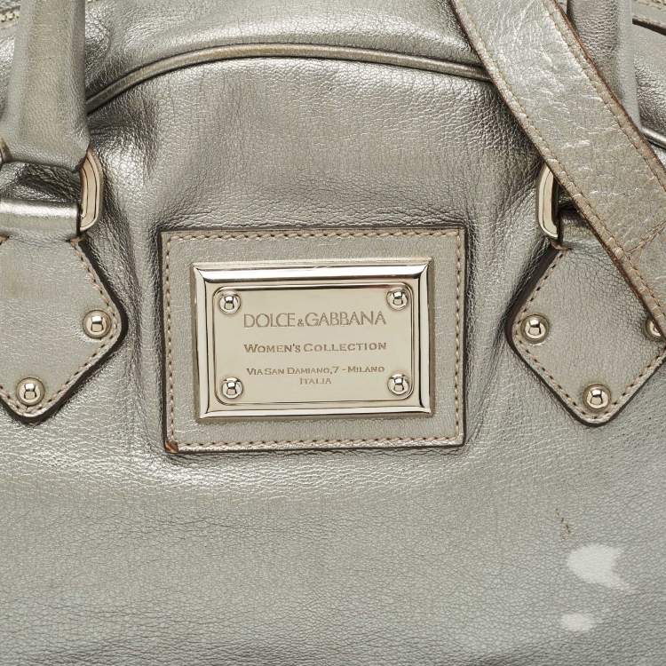 Pre Owned Dolce & Gabbana Metallic Grey Leather Miss Biz Satchel