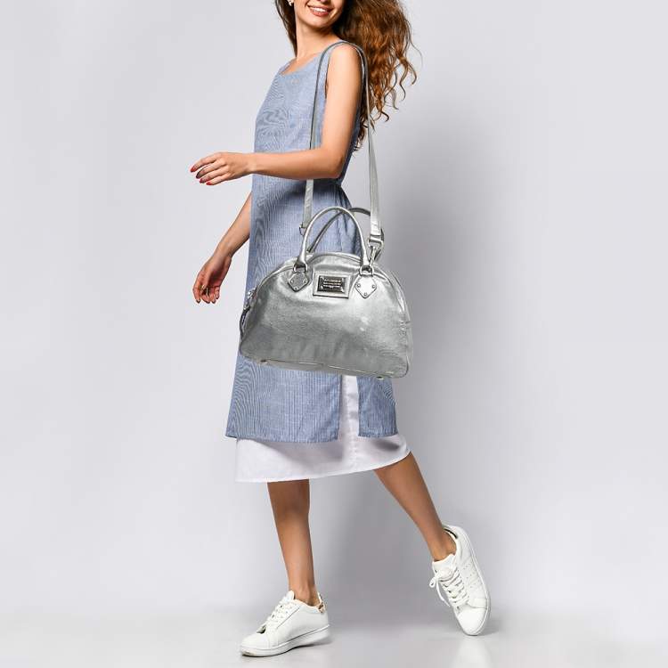 Pre Owned Dolce & Gabbana Metallic Grey Leather Miss Biz Satchel