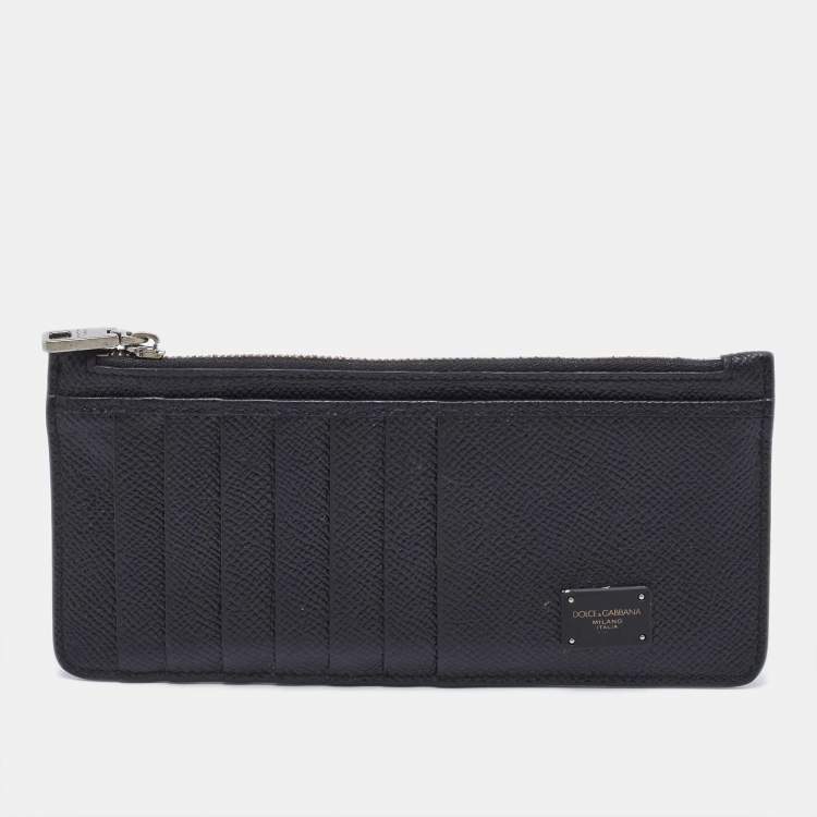 Pre Owned Dolce & Gabbana Black Leather Vertical Dauphine Zip Card Holder