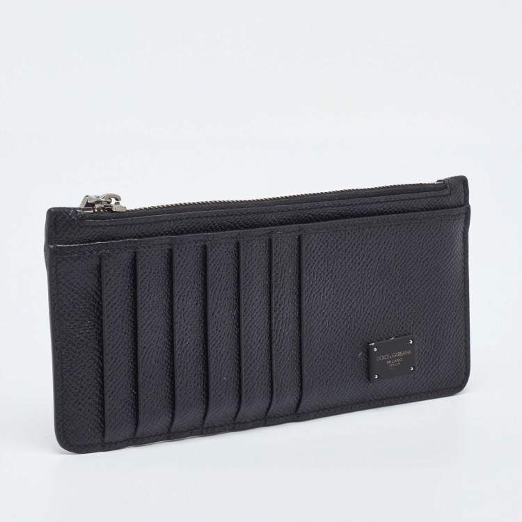 Pre Owned Dolce & Gabbana Black Leather Vertical Dauphine Zip Card Holder