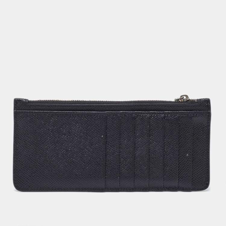 Pre Owned Dolce & Gabbana Black Leather Vertical Dauphine Zip Card Holder