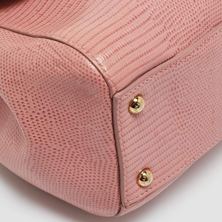 Pre Owned Dolce & Gabbana Pink Lizard Embossed Leather Medium Crystal DG Miss Sicily Top Handle Bag