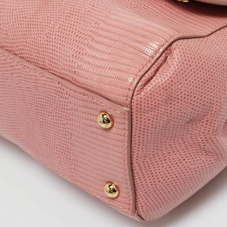 Pre Owned Dolce & Gabbana Pink Lizard Embossed Leather Medium Crystal DG Miss Sicily Top Handle Bag