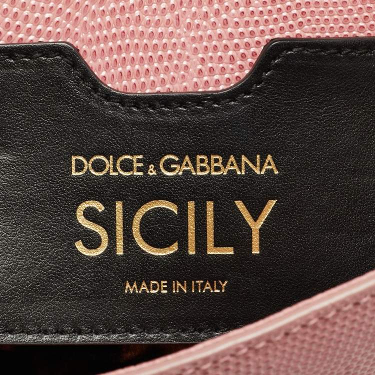 Pre Owned Dolce & Gabbana Pink Lizard Embossed Leather Medium Crystal DG Miss Sicily Top Handle Bag