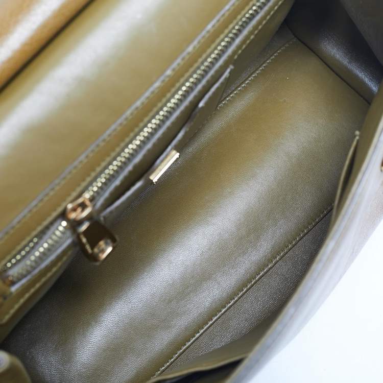 Pre Owned Dolce & Gabbana Olive Green Leather Medium Miss Sicily Top Handle Bag