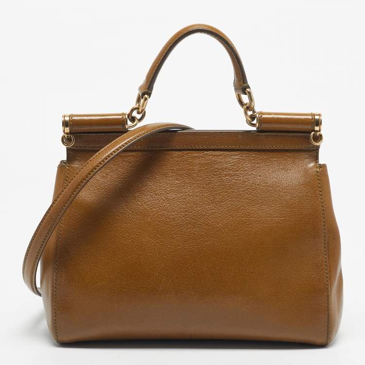 Pre Owned Dolce & Gabbana Olive Green Leather Medium Miss Sicily Top Handle Bag