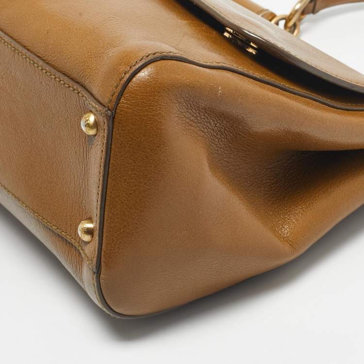 Pre Owned Dolce & Gabbana Olive Green Leather Medium Miss Sicily Top Handle Bag