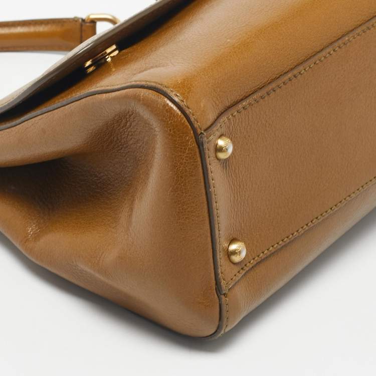 Pre Owned Dolce & Gabbana Olive Green Leather Medium Miss Sicily Top Handle Bag