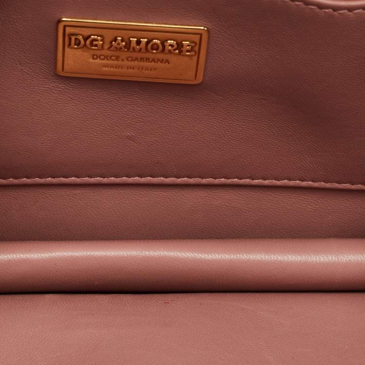 Pre Owned Dolce & Gabbana Pastel Pink Leather DG Amore Chain Shoulder Bag