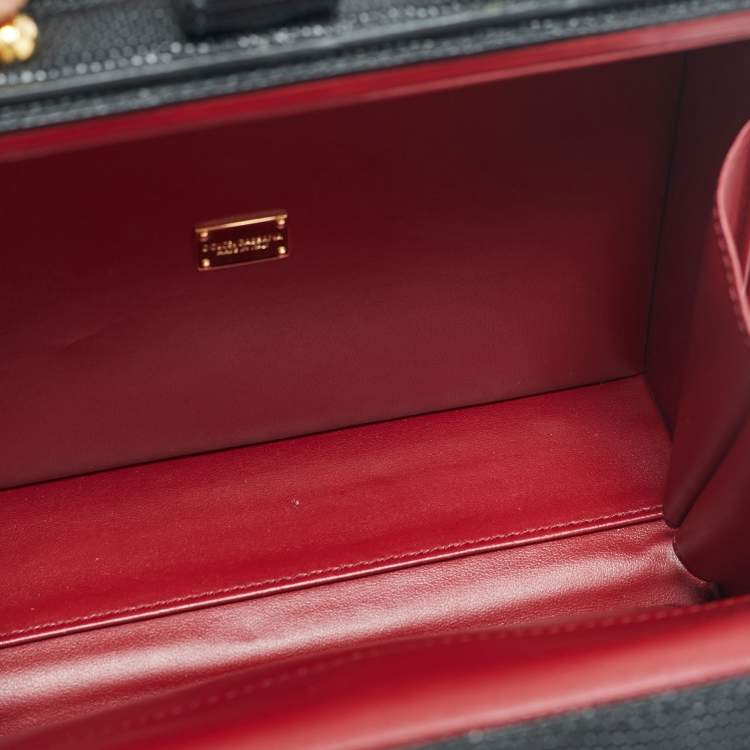 Pre Owned Dolce & Gabbana Black Lizard Embossed Leather Tulip Embellished Box Bag