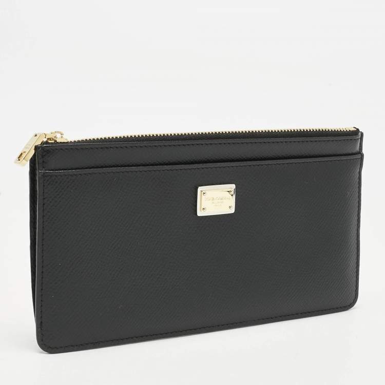 Pre Owned Dolce & Gabbana Black Leather Zip Long Card Holder
