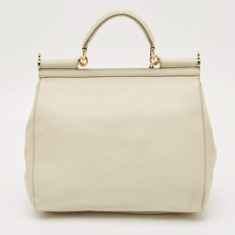 Pre Owned Dolce & Gabbana White Leather Large Miss Sicily Top Handle Bag