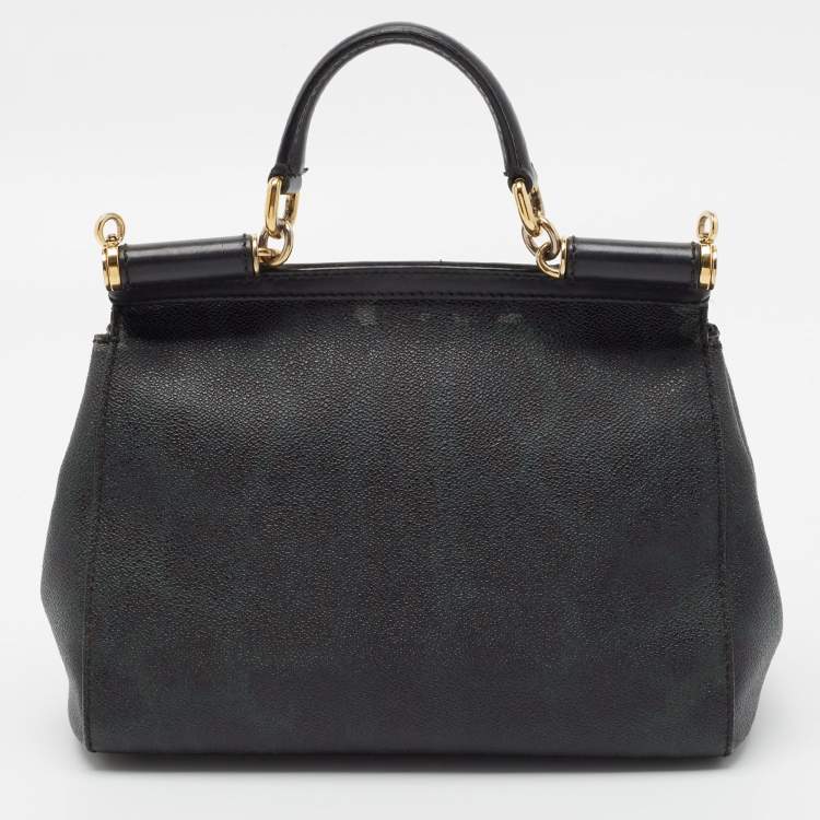 Pre Owned Dolce & Gabbana Green/Black Leopard Print Coated Canvas Medium Miss Sicily Top Handle Bag