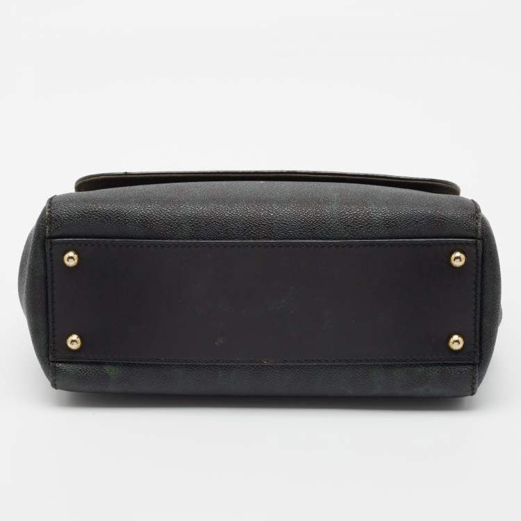 Pre Owned Dolce & Gabbana Green/Black Leopard Print Coated Canvas Medium Miss Sicily Top Handle Bag