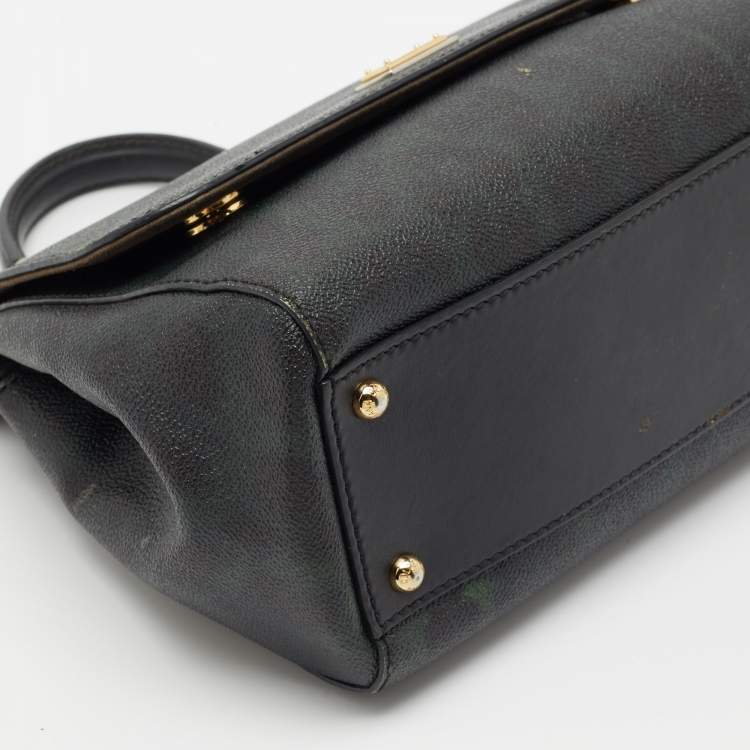 Pre Owned Dolce & Gabbana Green/Black Leopard Print Coated Canvas Medium Miss Sicily Top Handle Bag