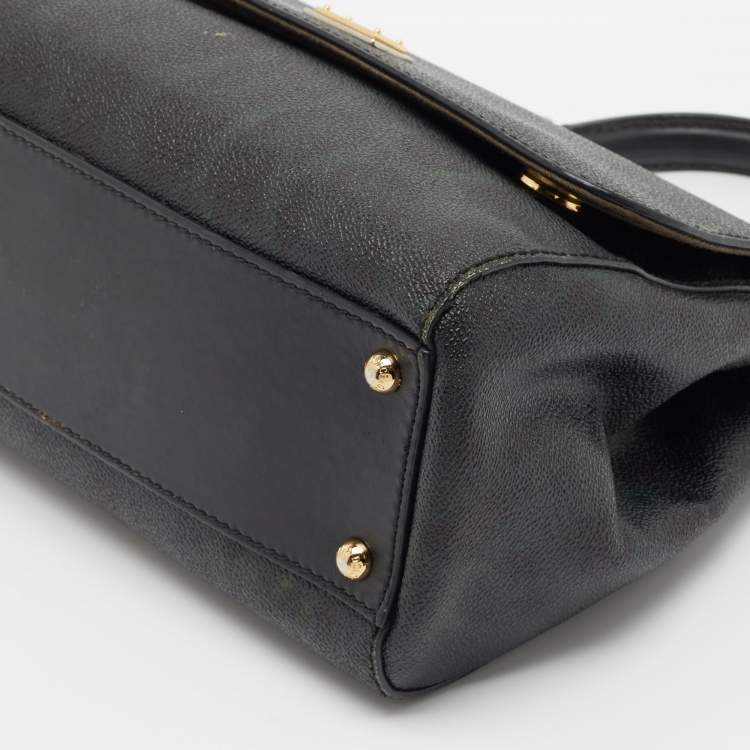 Pre Owned Dolce & Gabbana Green/Black Leopard Print Coated Canvas Medium Miss Sicily Top Handle Bag