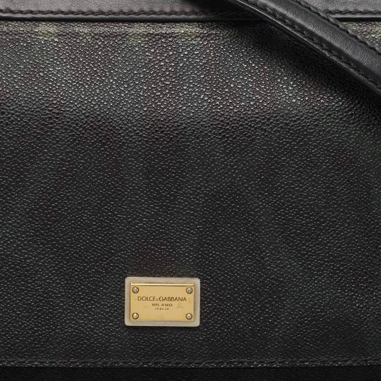 Pre Owned Dolce & Gabbana Green/Black Leopard Print Coated Canvas Medium Miss Sicily Top Handle Bag