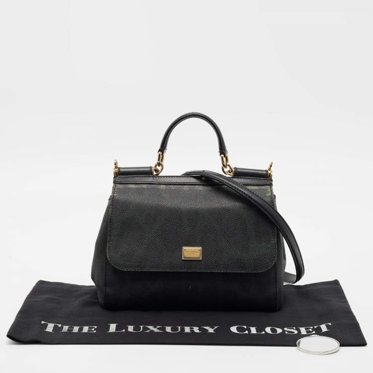Pre Owned Dolce & Gabbana Green/Black Leopard Print Coated Canvas Medium Miss Sicily Top Handle Bag