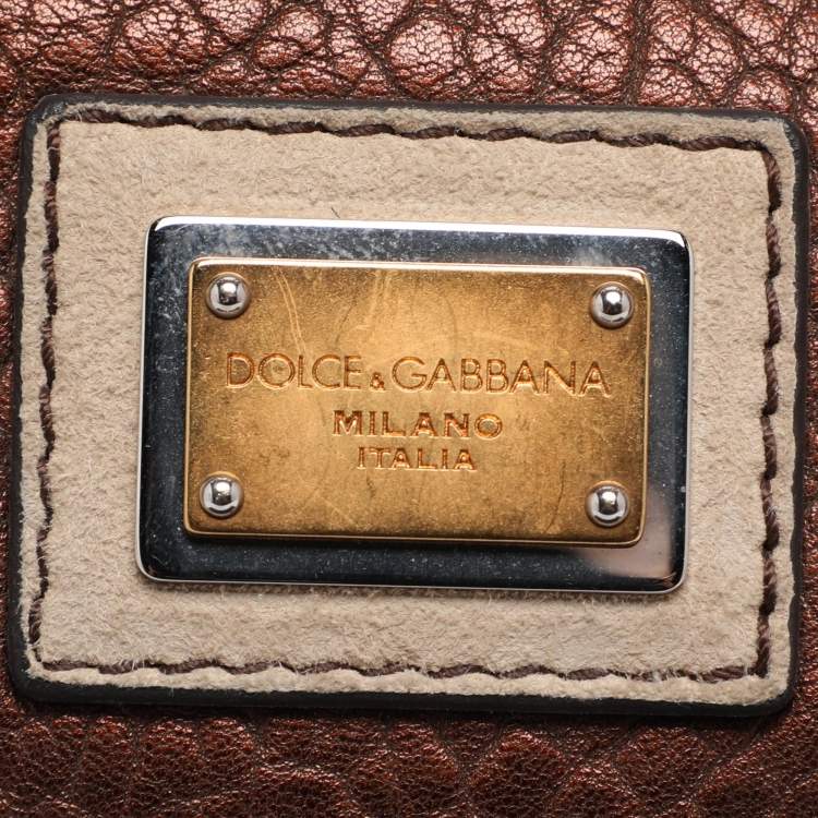 Pre Owned Dolce & Gabbana Brown/Beige Calf Hair and Leather Drawstring Tassel Satchel