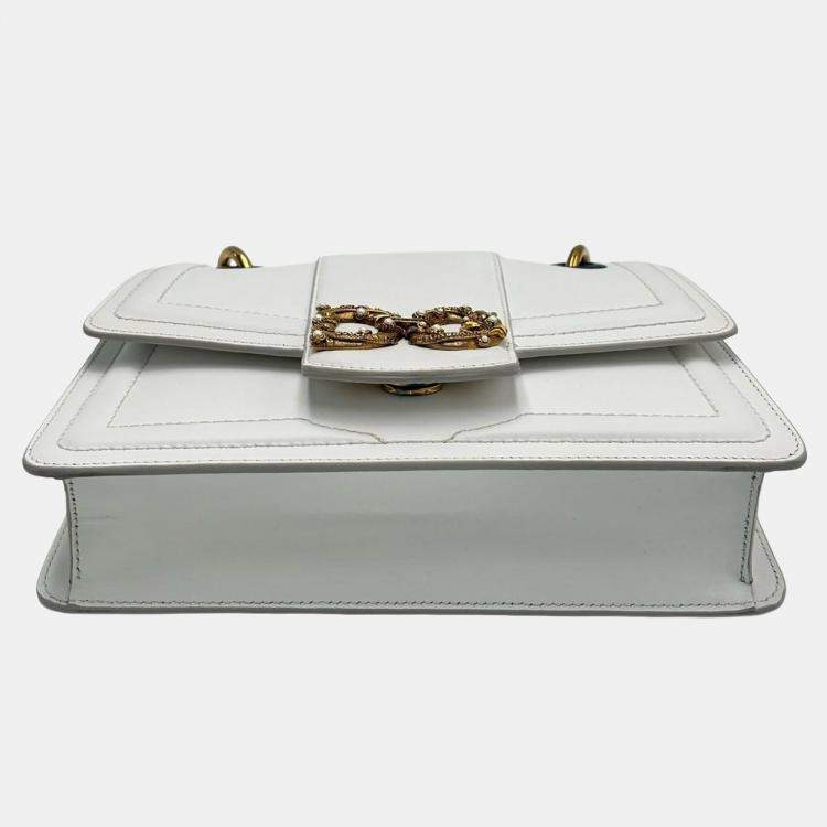 Pre Owned Dolce & Gabbana White Amore Leather DG Amore Bag