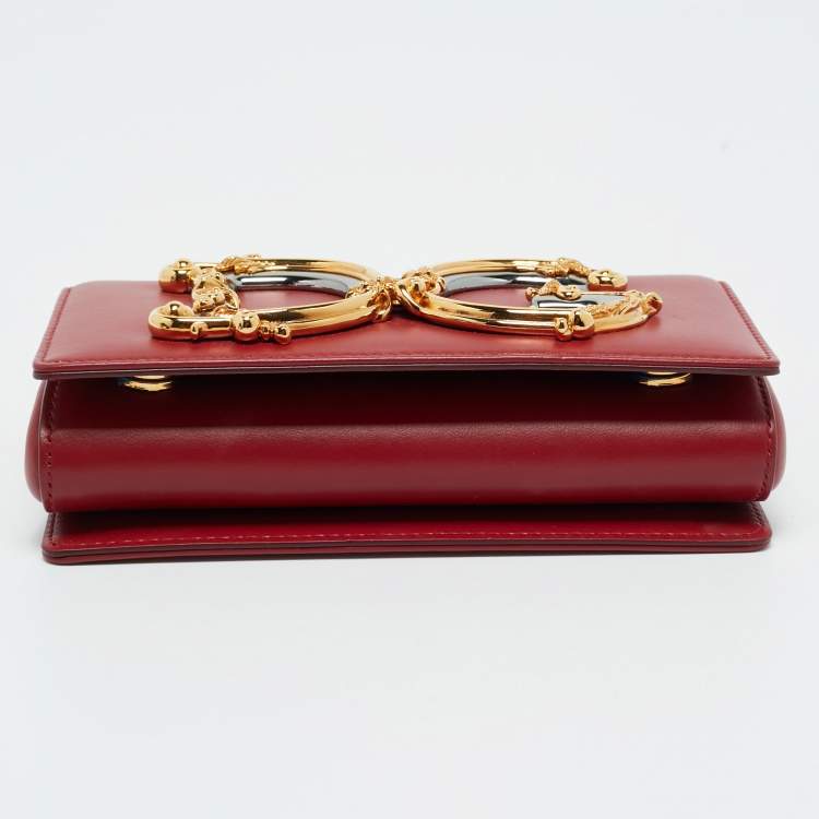 Pre Owned Dolce & Gabbana Red Leather DG Girls Phone Bag