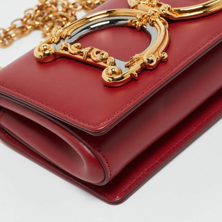 Pre Owned Dolce & Gabbana Red Leather DG Girls Phone Bag
