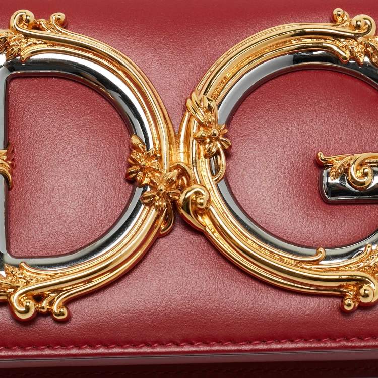 Pre Owned Dolce & Gabbana Red Leather DG Girls Phone Bag