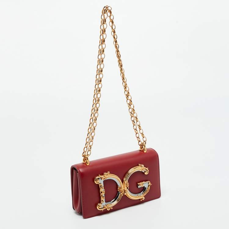 Pre Owned Dolce & Gabbana Red Leather DG Girls Phone Bag