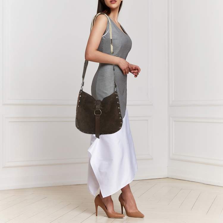Pre Owned Dolce & Gabbana Dark Brown Leather and Suede Whipstitch Hobo