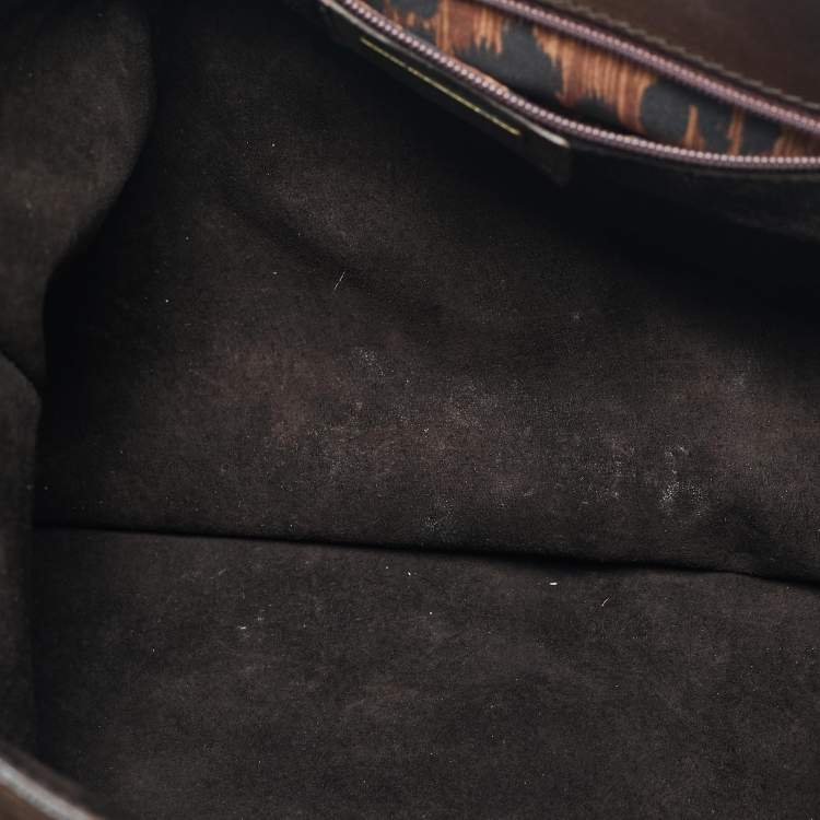 Pre Owned Dolce & Gabbana Dark Brown Leather and Suede Whipstitch Hobo