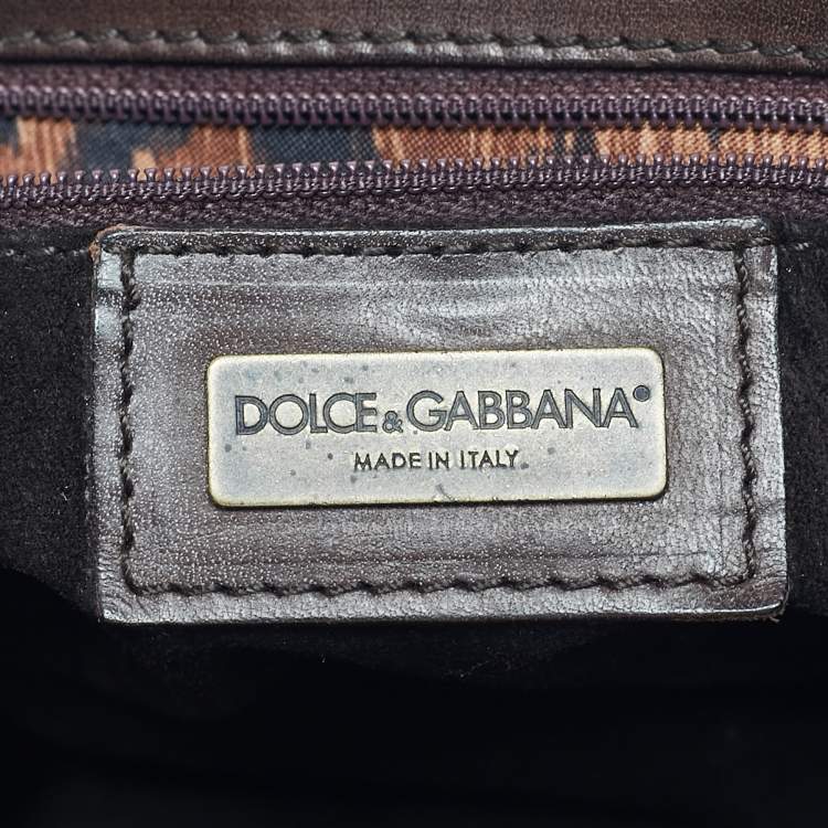 Pre Owned Dolce & Gabbana Dark Brown Leather and Suede Whipstitch Hobo