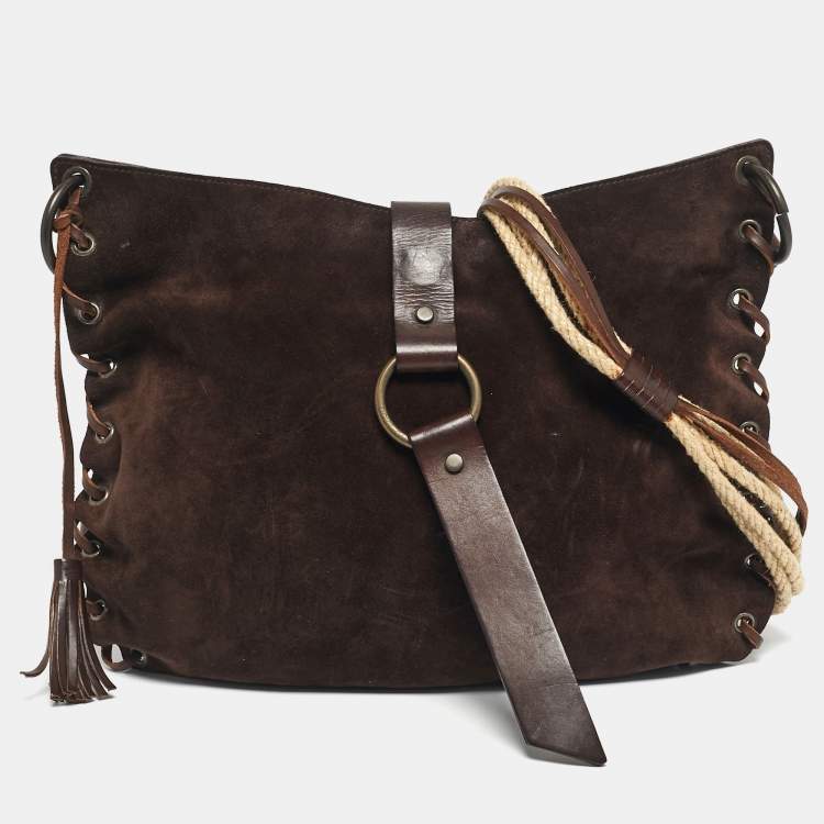 Pre Owned Dolce & Gabbana Dark Brown Leather and Suede Whipstitch Hobo