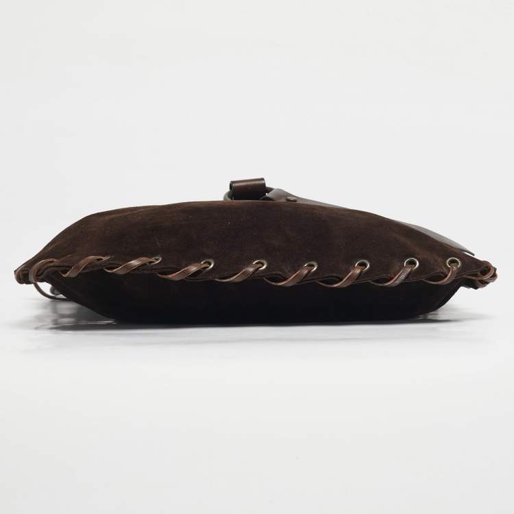 Pre Owned Dolce & Gabbana Dark Brown Leather and Suede Whipstitch Hobo