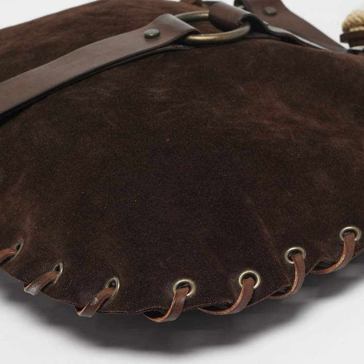 Pre Owned Dolce & Gabbana Dark Brown Leather and Suede Whipstitch Hobo