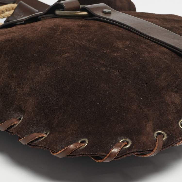 Pre Owned Dolce & Gabbana Dark Brown Leather and Suede Whipstitch Hobo