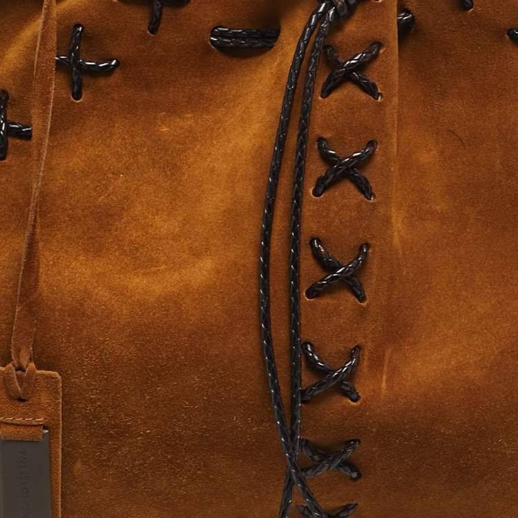 Pre Owned Dolce & Gabbana Tan Leather and Suede Whipstitch Shoulder Bag