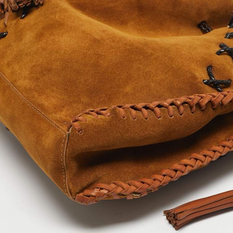 Pre Owned Dolce & Gabbana Tan Leather and Suede Whipstitch Shoulder Bag