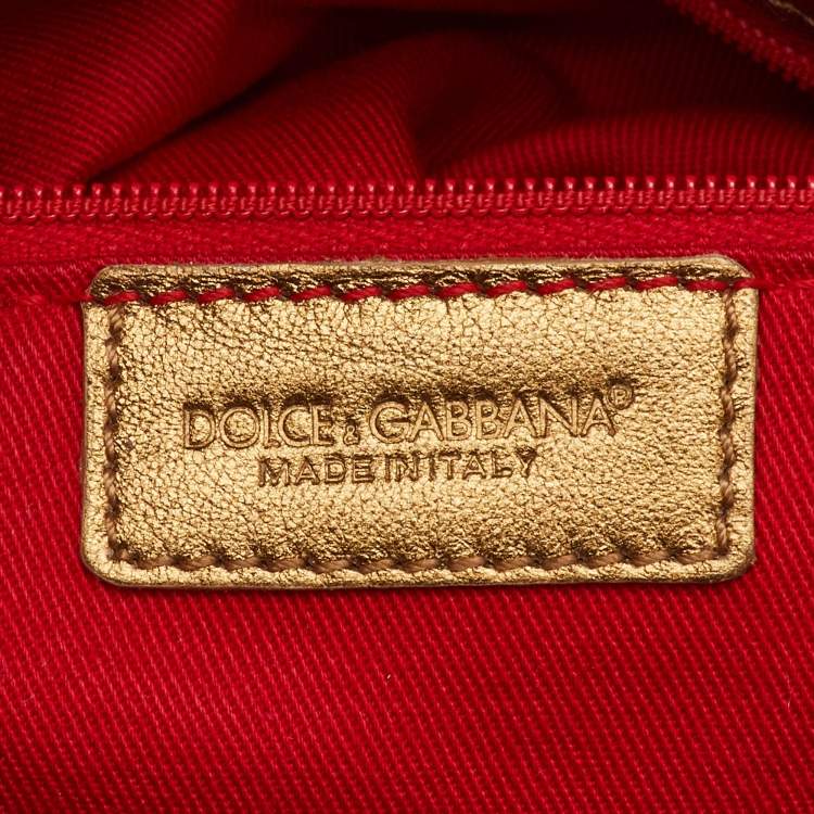 Pre Owned Dolce & Gabbana Gold Brocade Fabric and Leather Frame Pocket Shoulder Bag